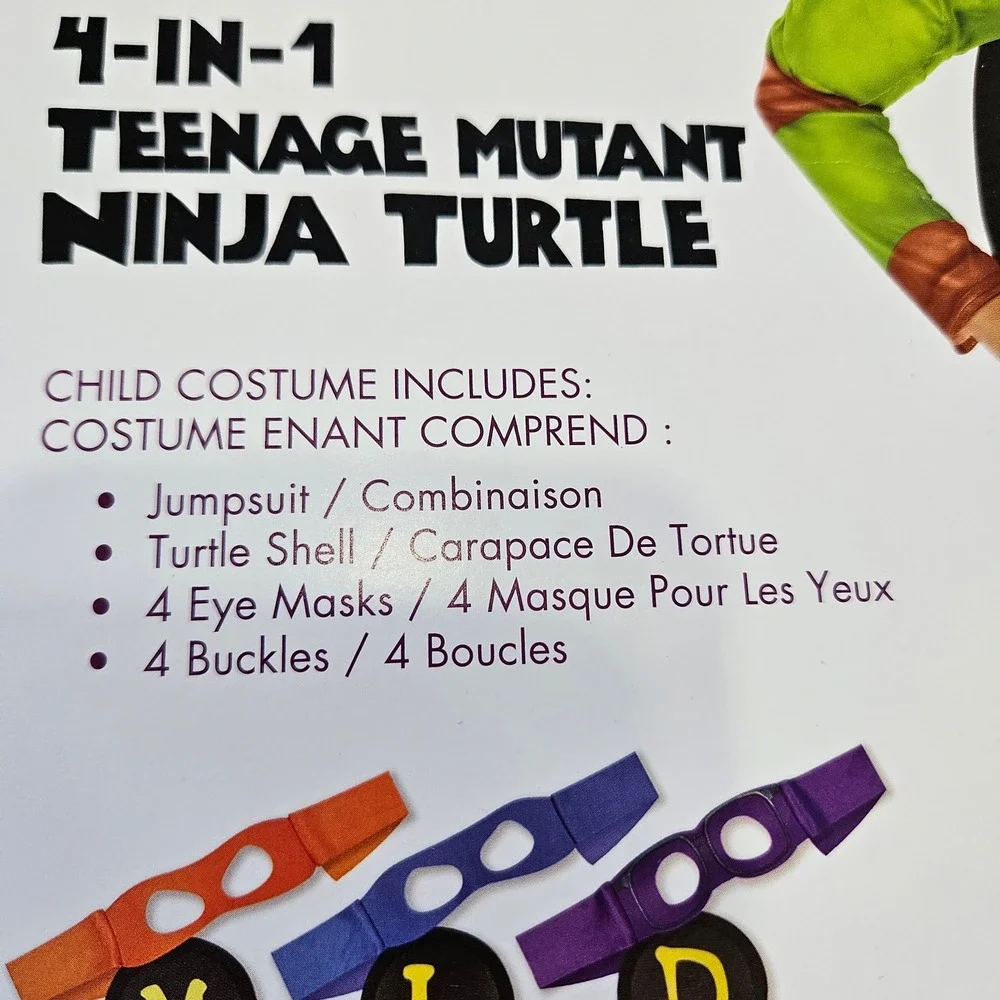 Teenage Mutant Ninja Turtles 4 in 1 Child Costume Shell Masks Buckle Large 10-12